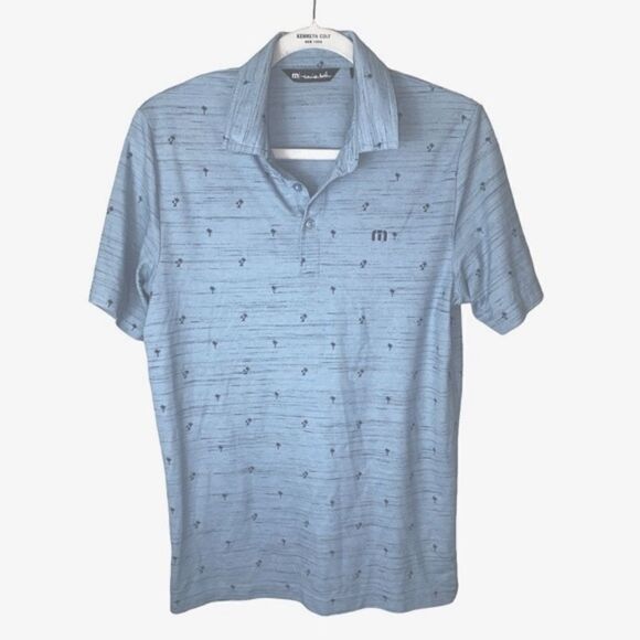 Travis Mathew Men Sz Med Blue Palm Tree Design Cotton Pull Over Golf Casual Polo - Picture 1 of 5